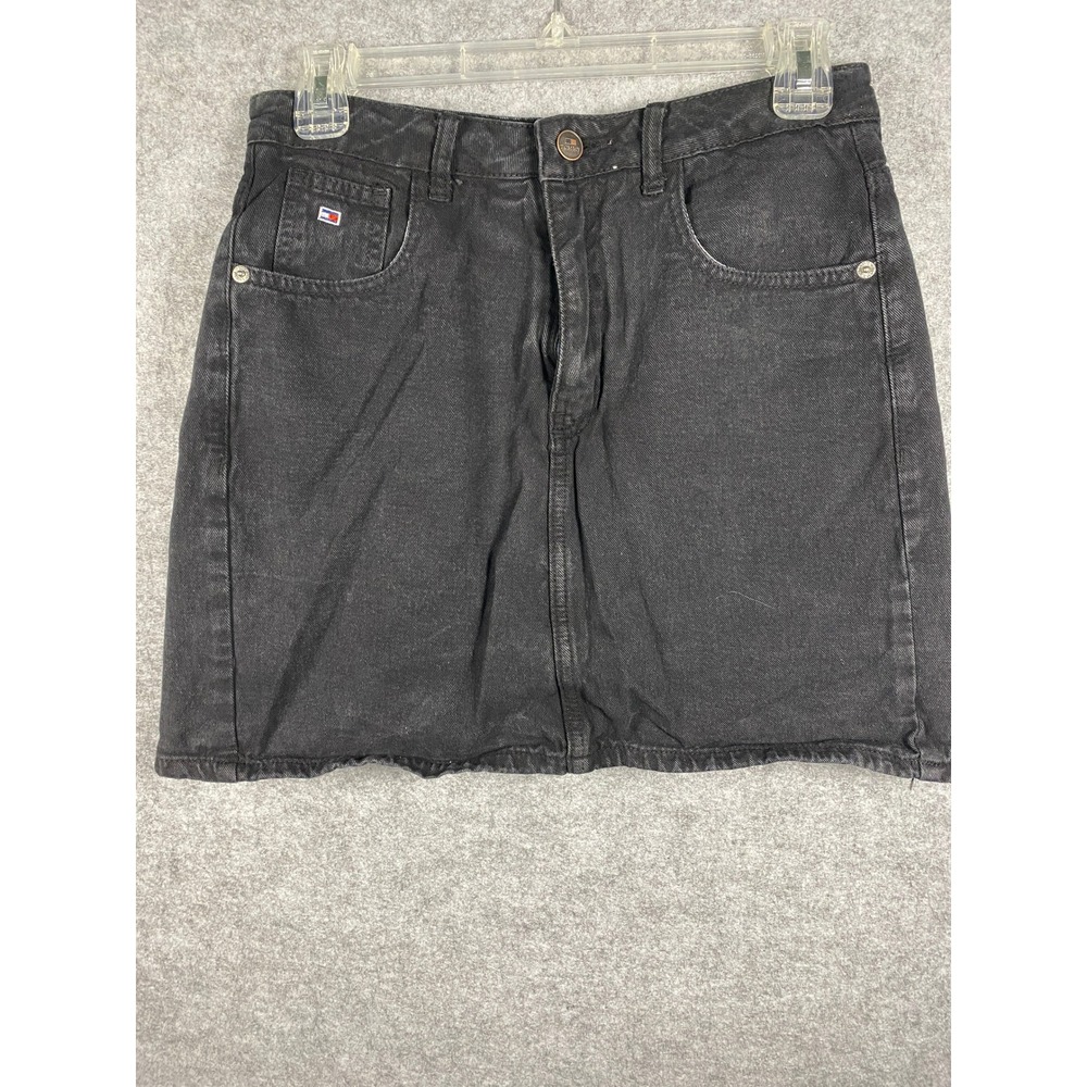 Vintage Tommy Hilfiger Tommy Jeans Black Denim‎ Mini Skort Flag Logo Sz 29 Waist